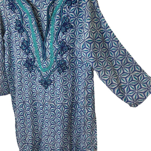 Roberta Roller Rabbit - Cotton, Embroidered Tunic Top, Geometric - Size S, Blue - Picture 11 of 16